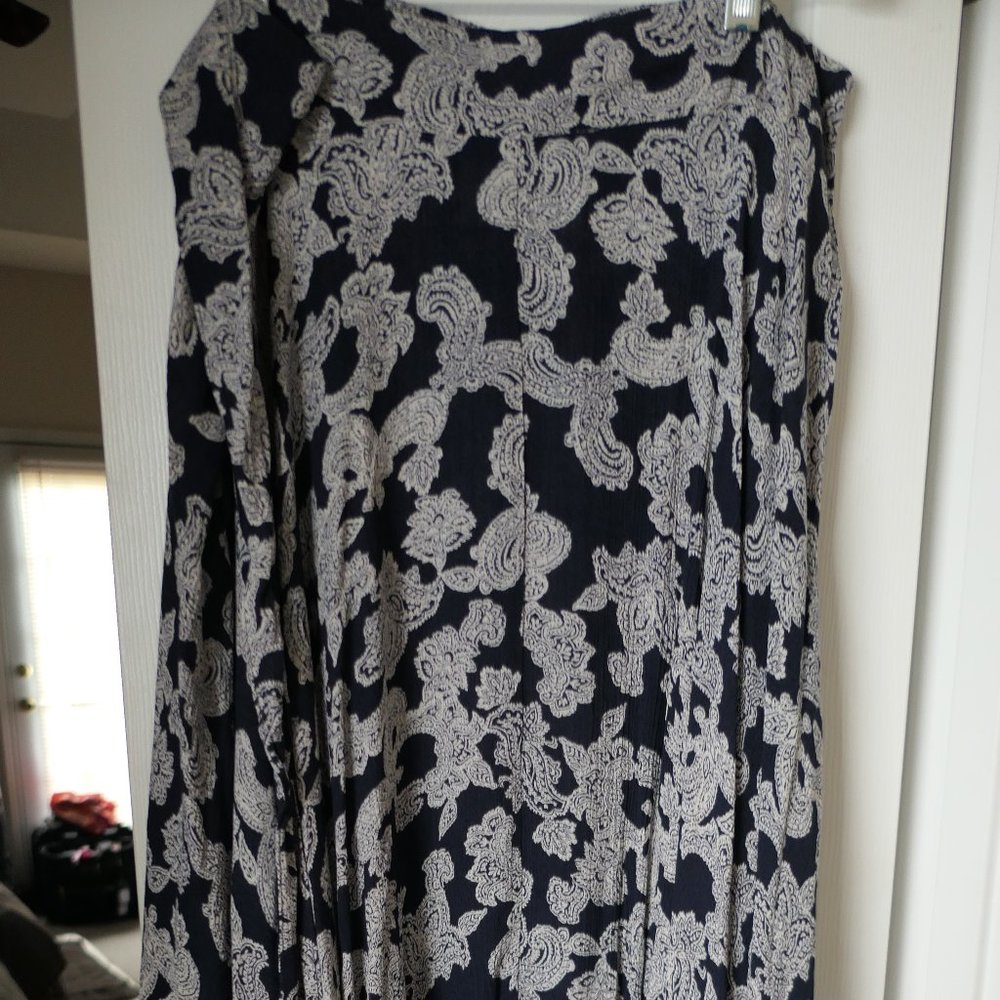 Navy Paisley Midi Skirt
